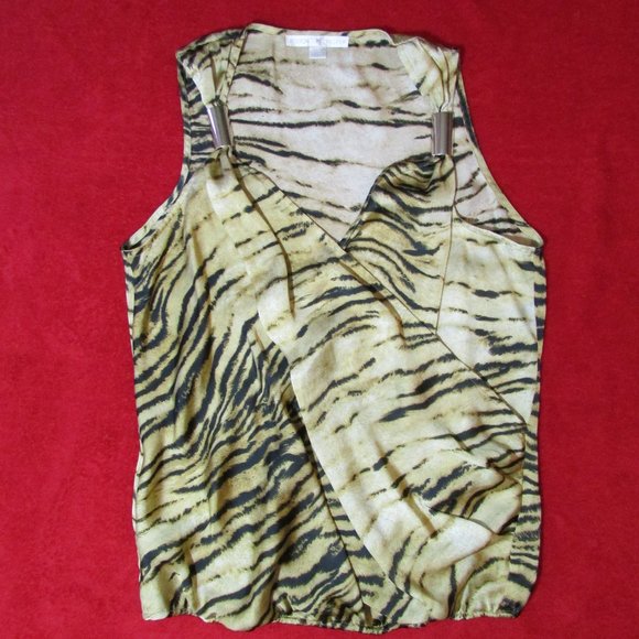 Boston Proper Animal Print Blouse Tank Gold Brown Top - Picture 2 of 11